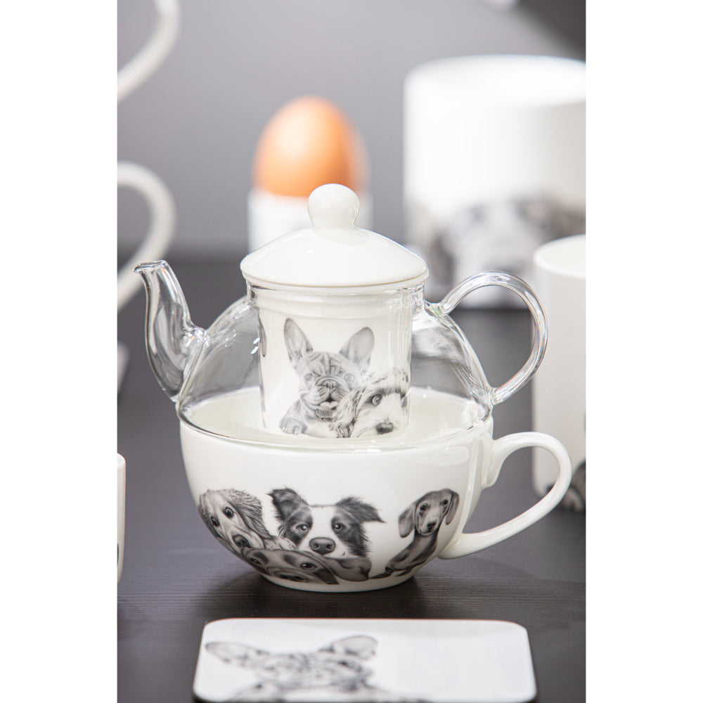 Ashdene Peeking Pups Glass Top Tea For One