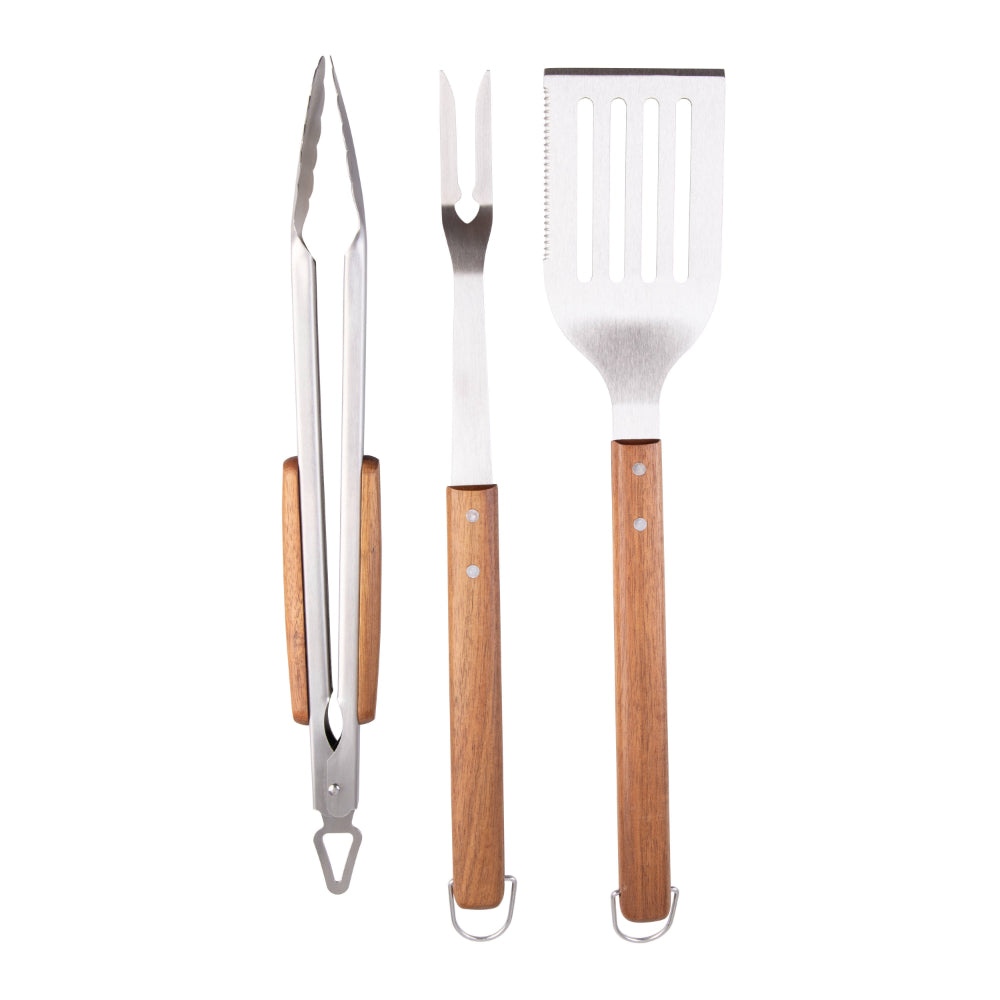 Urban Grill 3 Piece Barbeque Tool Set Acacia Handles With Carry Case