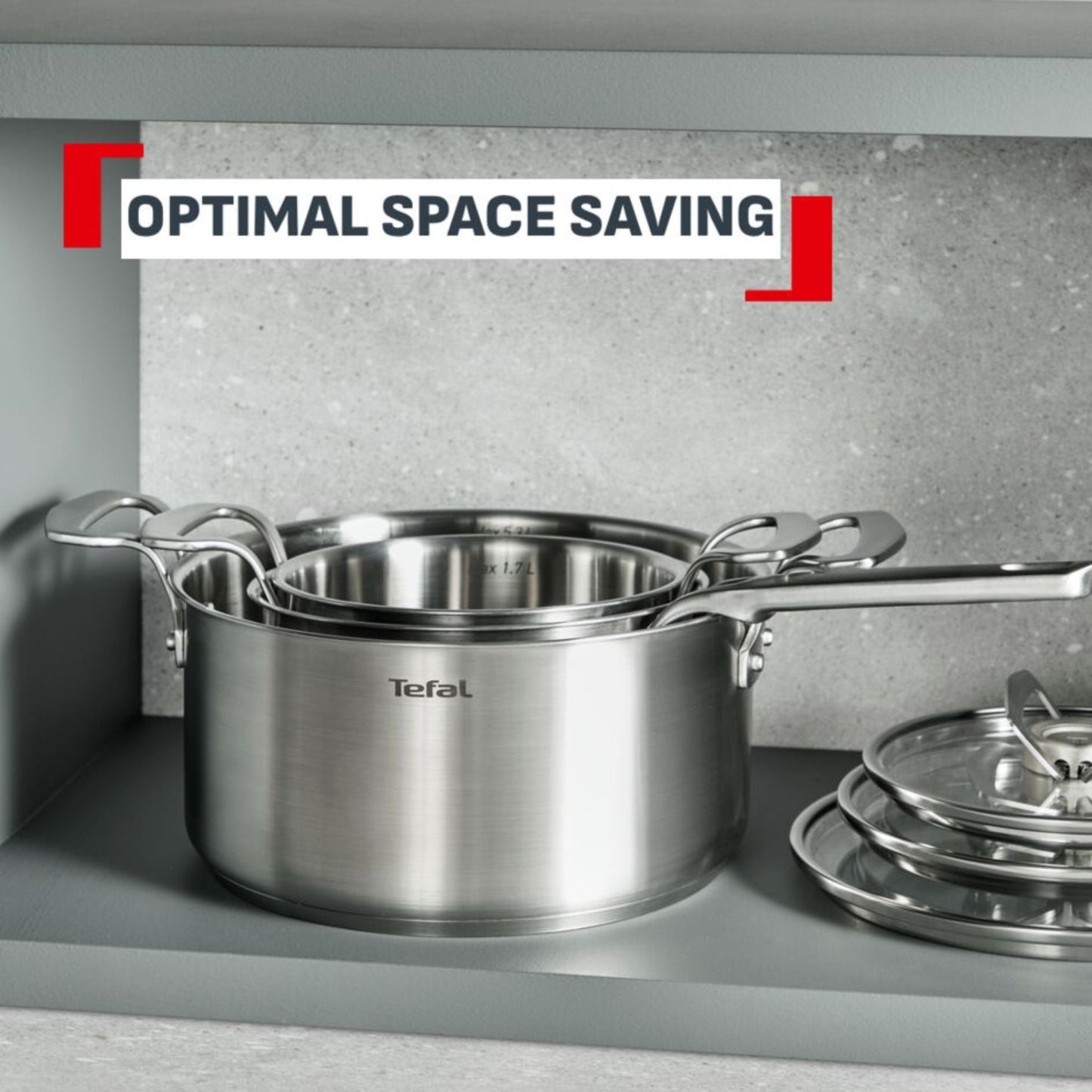 Tefal Space+ Extreme Induction 5 Piece Stainless Steel Pot Set