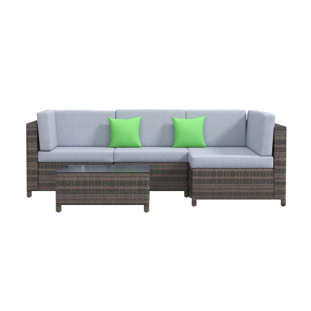 Milano Decor 5 Piece Outdoor Rattan Sofa Set Oatmeal Black