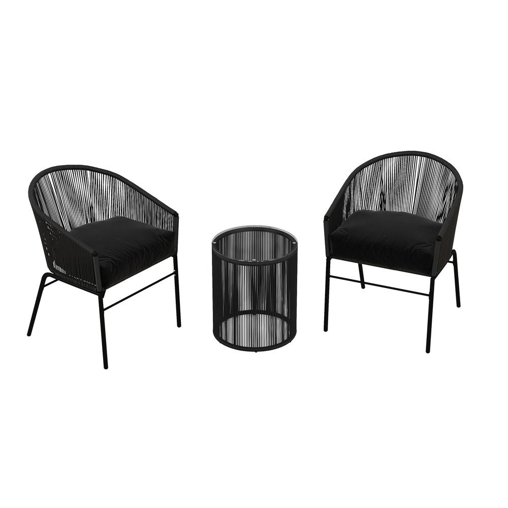 Arcadia Furniture 3 Piece Outdoor Patio Set Weather Resistant Black