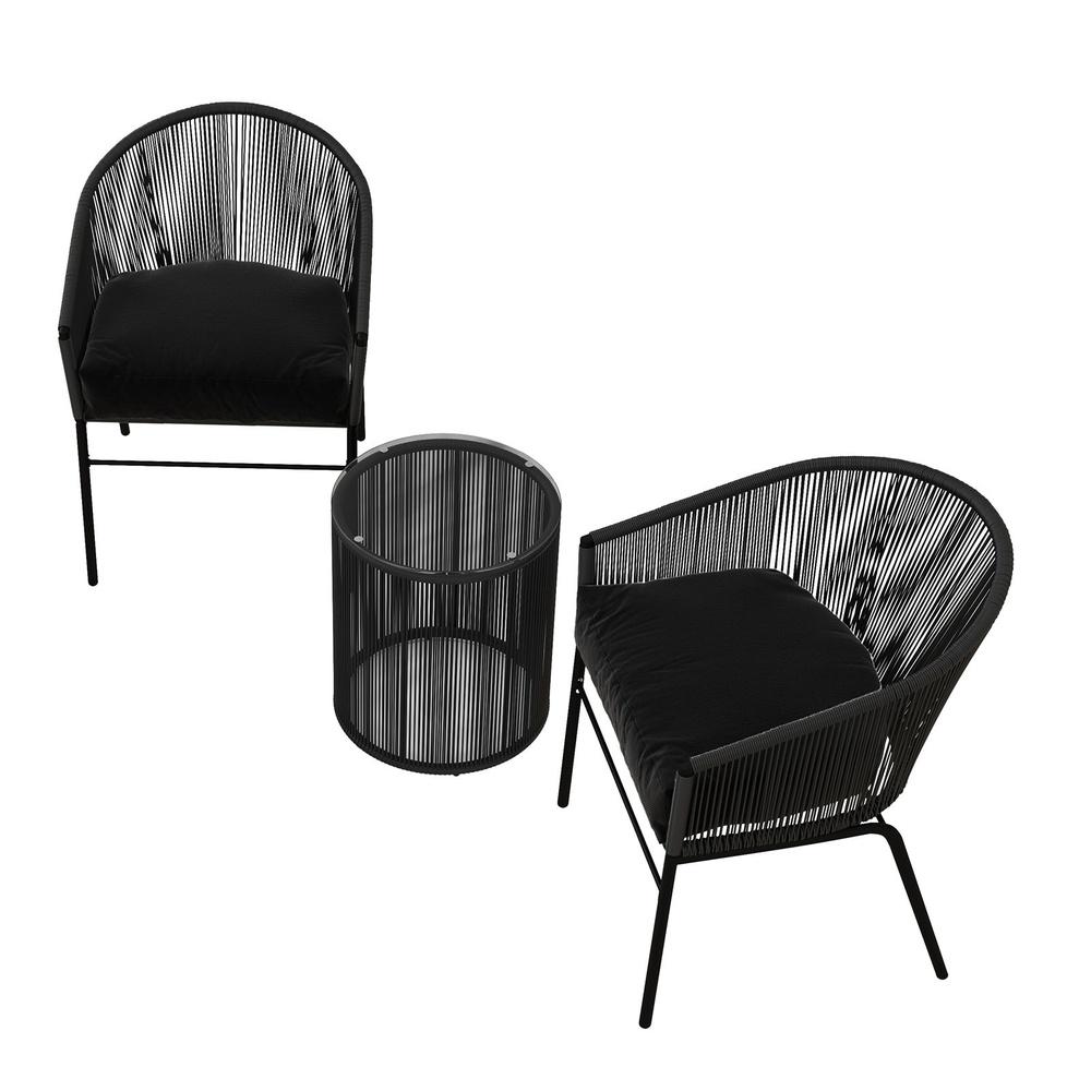 Arcadia Furniture 3 Piece Outdoor Patio Set Weather Resistant Black