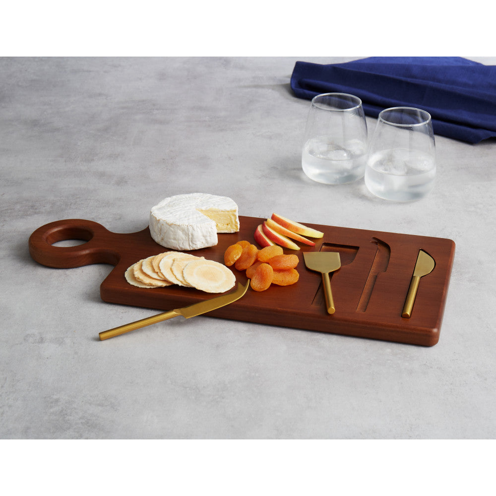 Davis & Waddell Cheese Board With Set of 3 Brass Knives