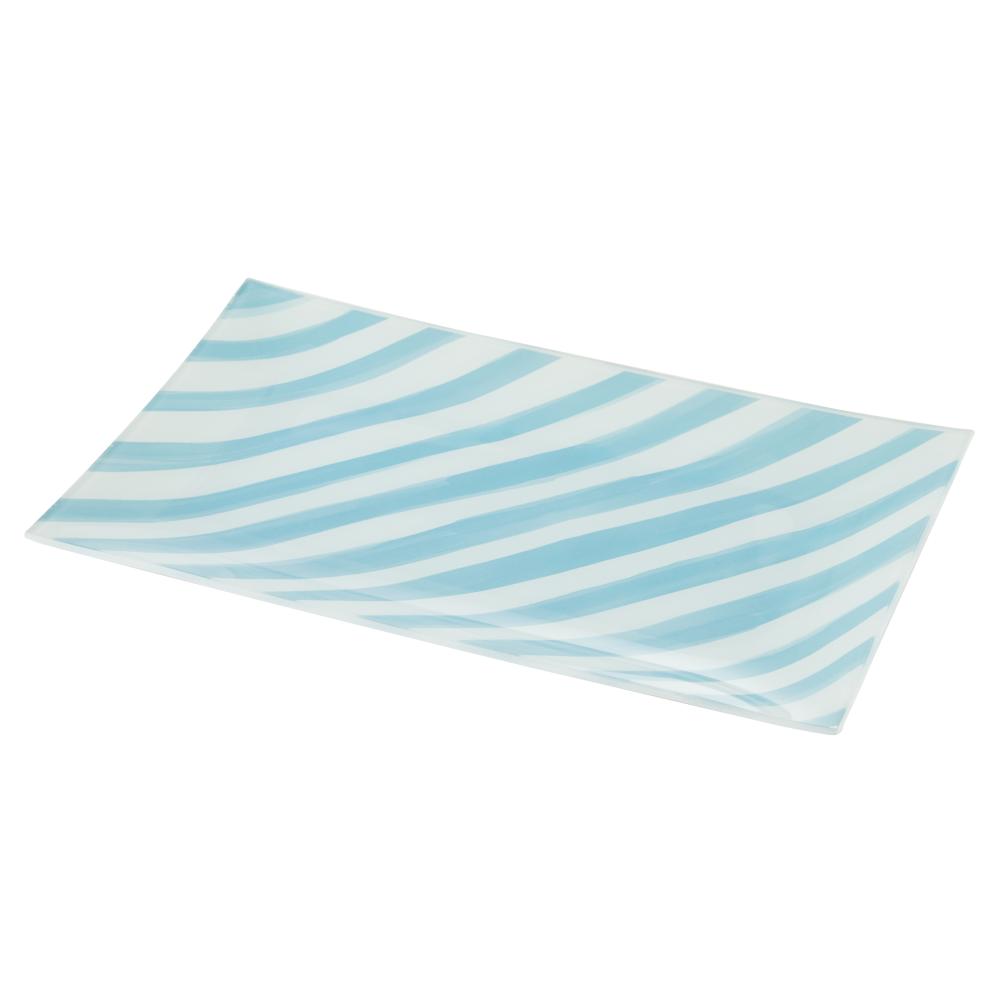 Emporium Lulu Glass Rectangular Plate blue and white stripe at MyHouse