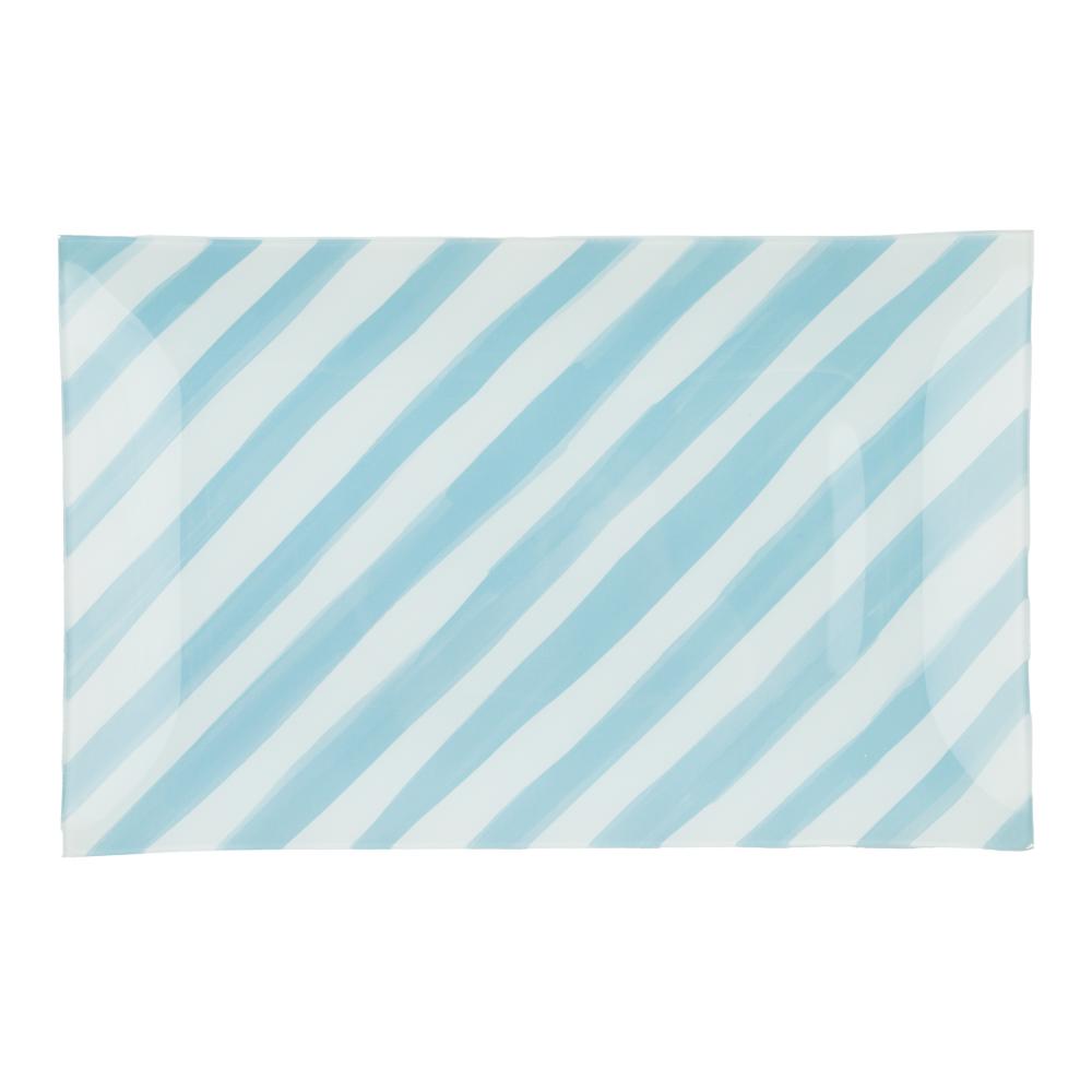 Emporium Lulu Glass Rectangular Plate blue and white stripe at MyHouse
