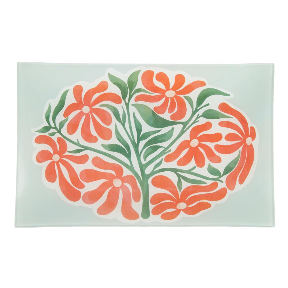 Emporium Lulu Glass Rectangular Plate green with orange flowers at MyHouse