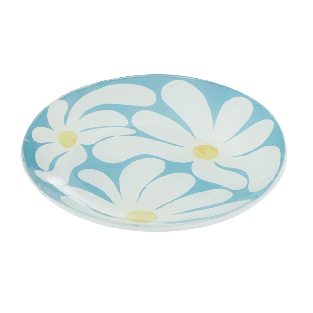 Blue with plate with white flowers -Emporium Lulu Glass Flower Plate 16cm - MyHouse