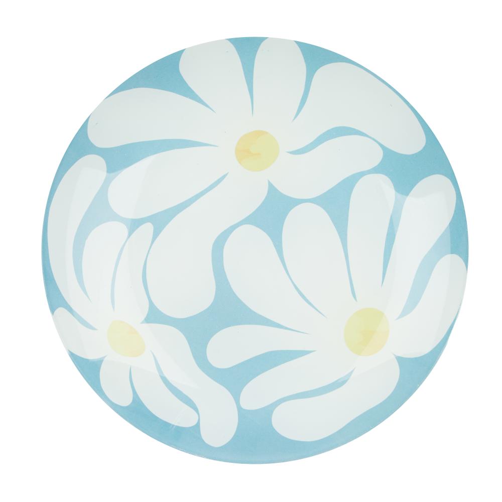 Blue with plate with white flowers -Emporium Lulu Glass Flower Plate 16cm - MyHouse