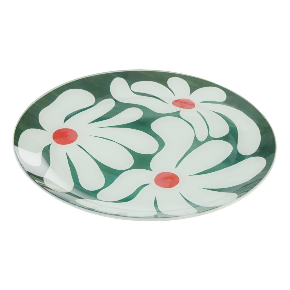 Green with plate with white flowers -Emporium Lulu Glass Flower Plate 16cm - MyHouse