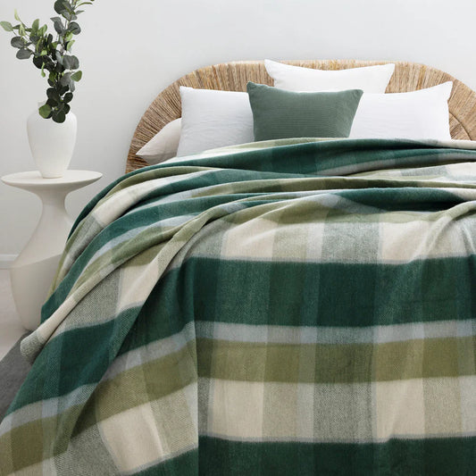 Bambury Nolan Wool Bamboo Blanket Forest Check