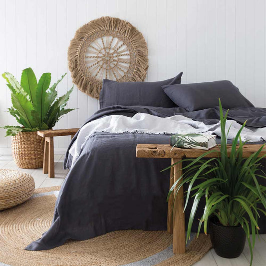 Bambury French Flax Linen Sheet Set Charcoal - MyHouse