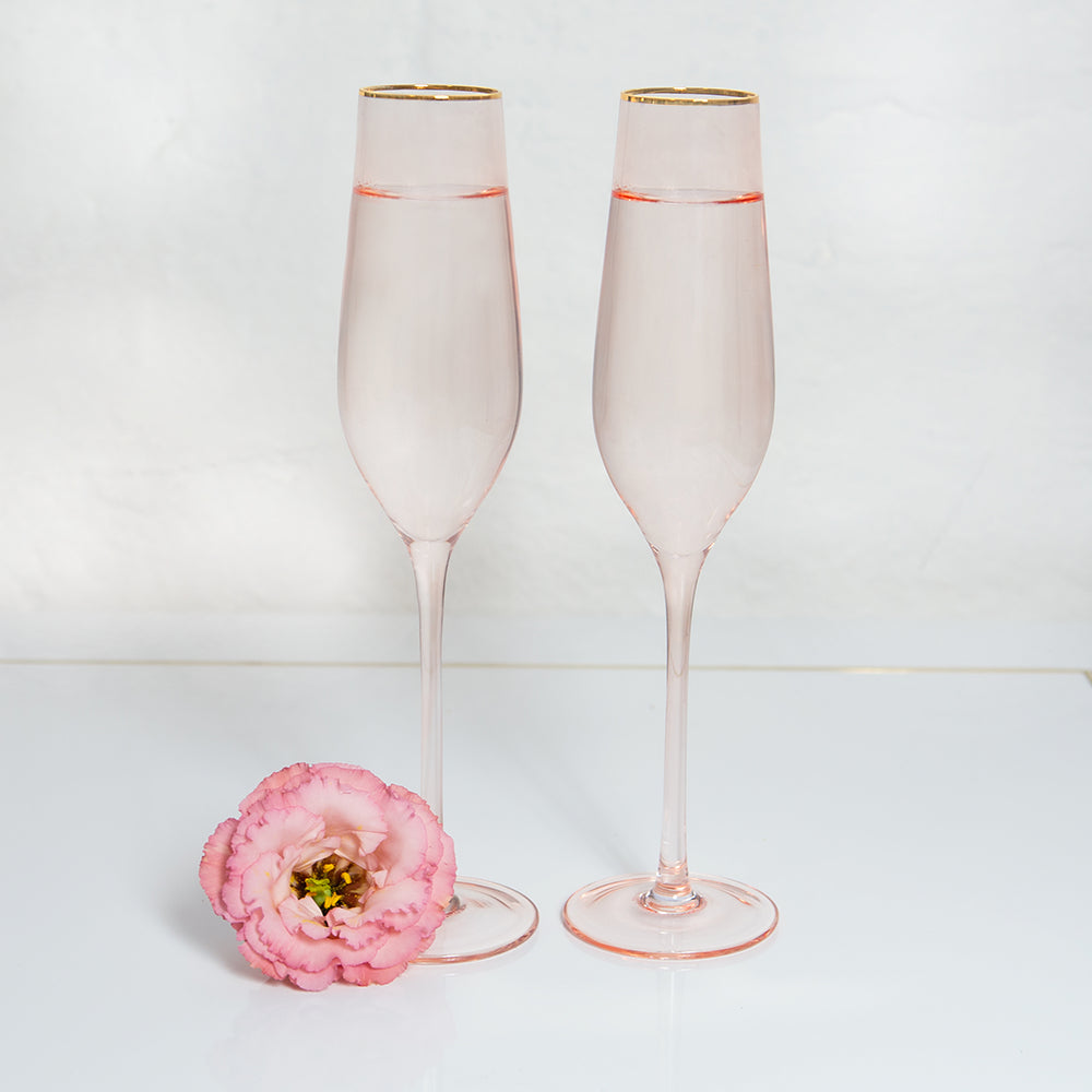 Cristina Re Rose Crystal Set of 2 Champagne Flutes