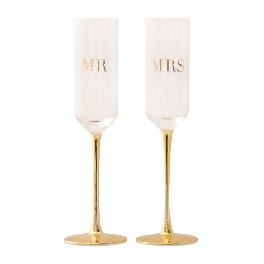 Cristina Re MR & MRS Set of 2 Crystal Champagne Flutes