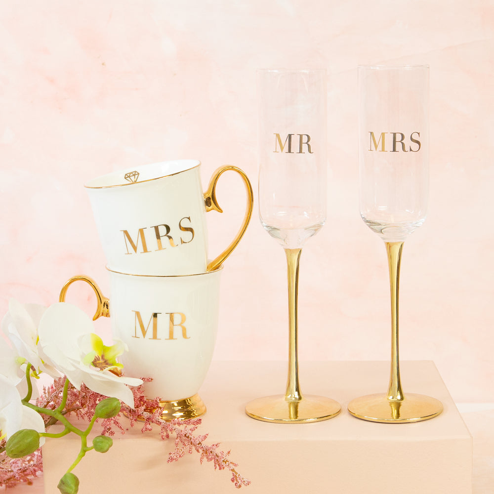 Cristina Re MR & MRS Set of 2 Crystal Champagne Flutes