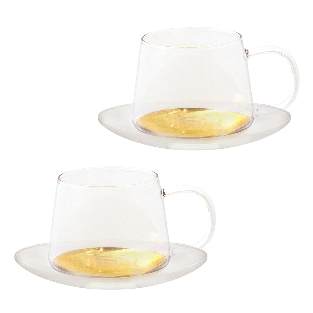 Cristina Re Estelle Set of 2 Glass Teacups & Saucers