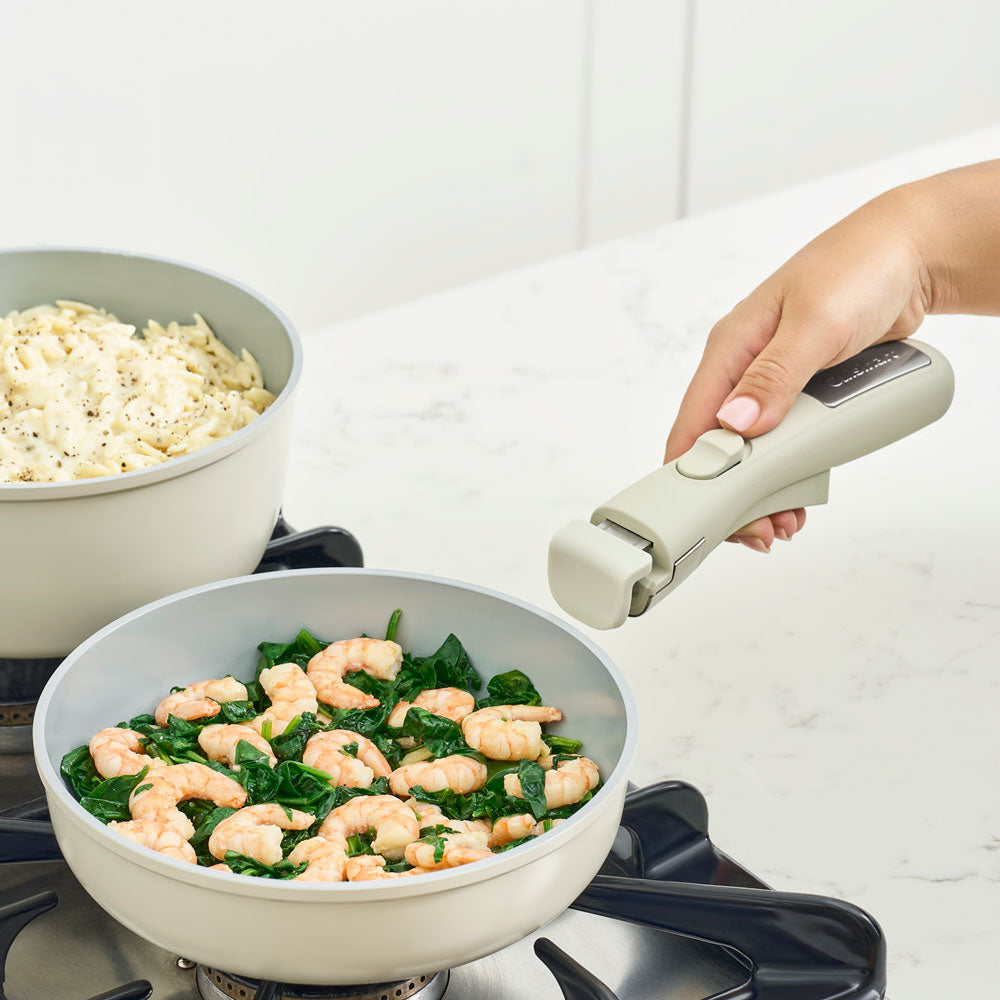Cuisinart ClickSmart 10 Piece Non Stick Detachable handle Cookware Set Taupe