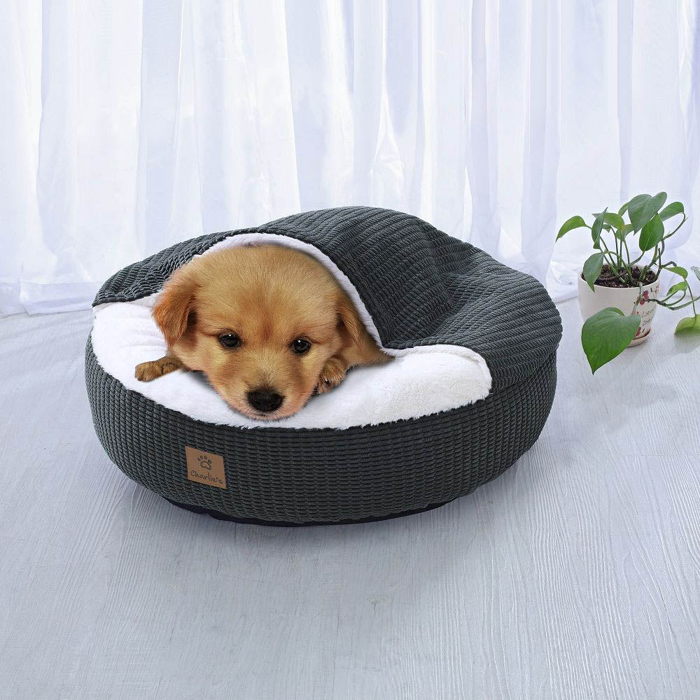 Charlie's Snuggle Hooded Nest Dog Bed Charcoal Large