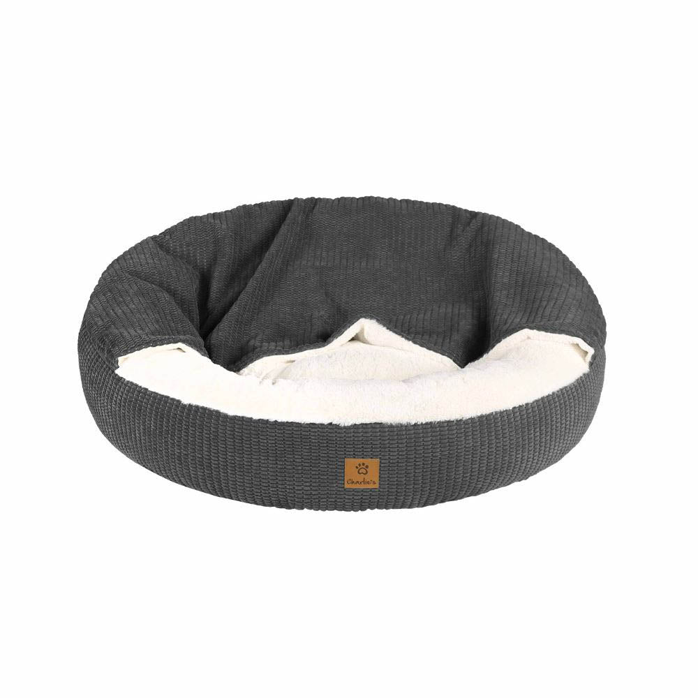 Charlie's Snuggle Hooded Nest Dog Bed Charcoal Large