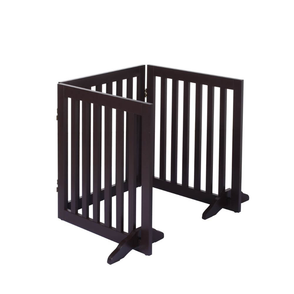 Charlie's Pet Durable Wooden 3 Panel Freestanding Pet Gate Brown