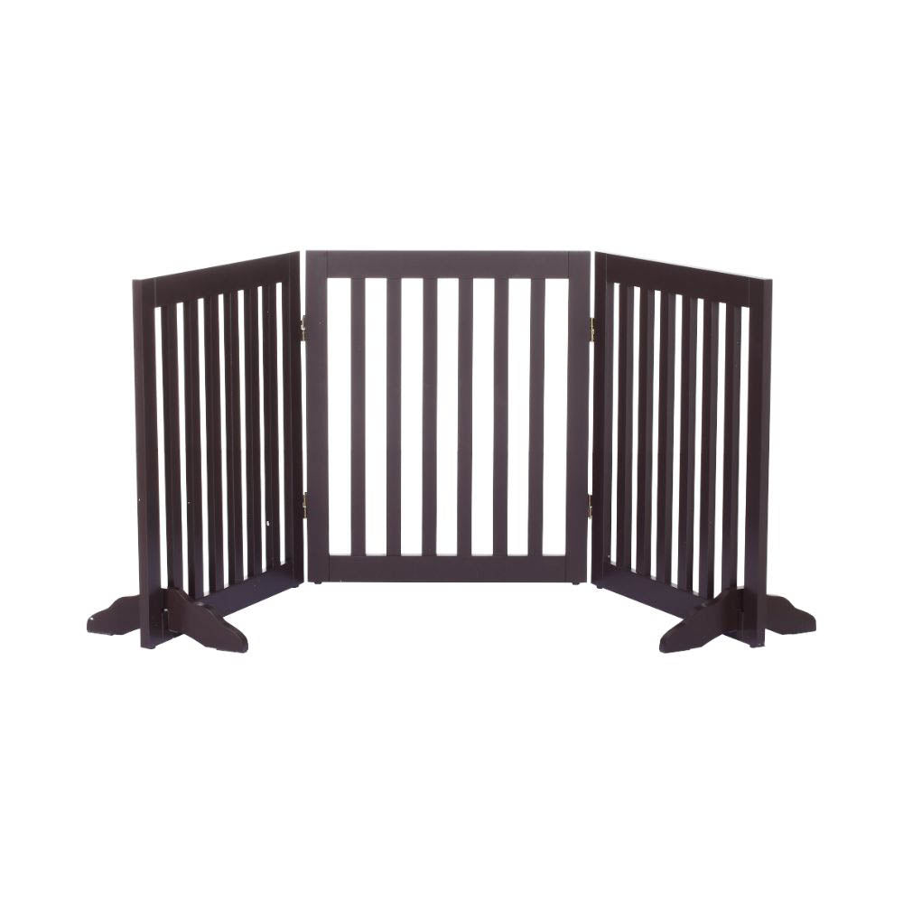 Charlie's Pet Durable Wooden 3 Panel Freestanding Pet Gate Brown