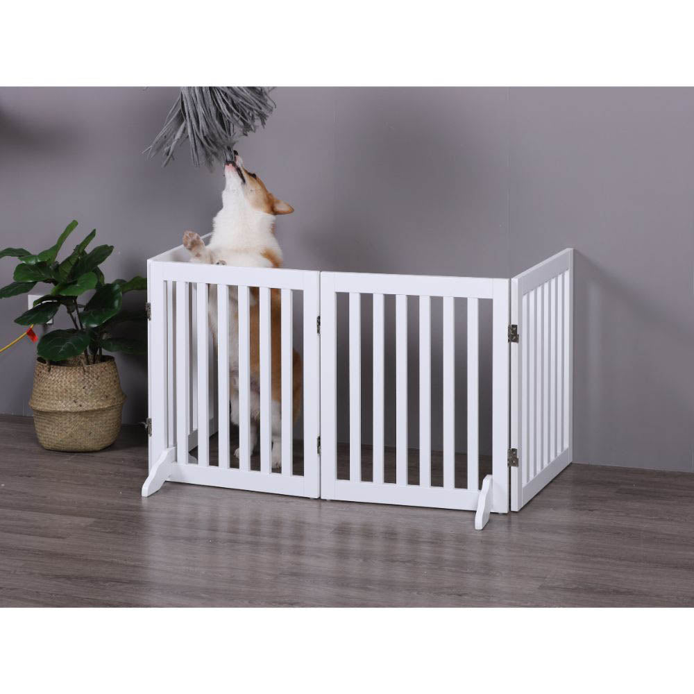 Charlie's Pet Durable Wooden 4 Panel Freestanding Pet Gate White