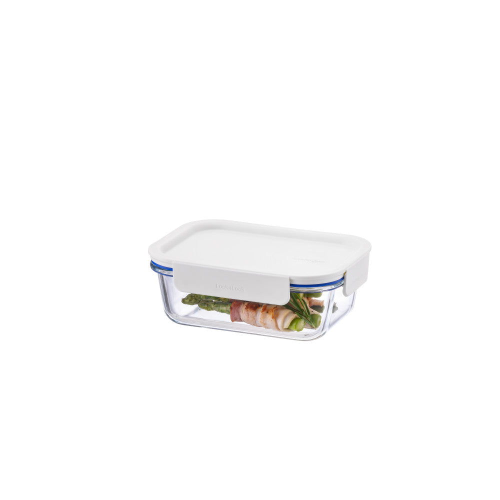 Locknlock Clear Glass White Rectangle Container 630ml