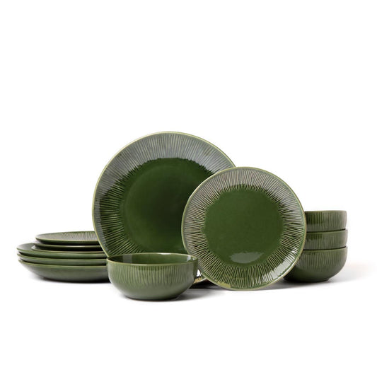 Mikasa Jardin 12 Piece Stoneware Dinner Set Green