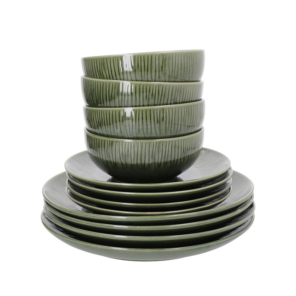 Mikasa Jardin 12 Piece Stoneware Dinner Set Green