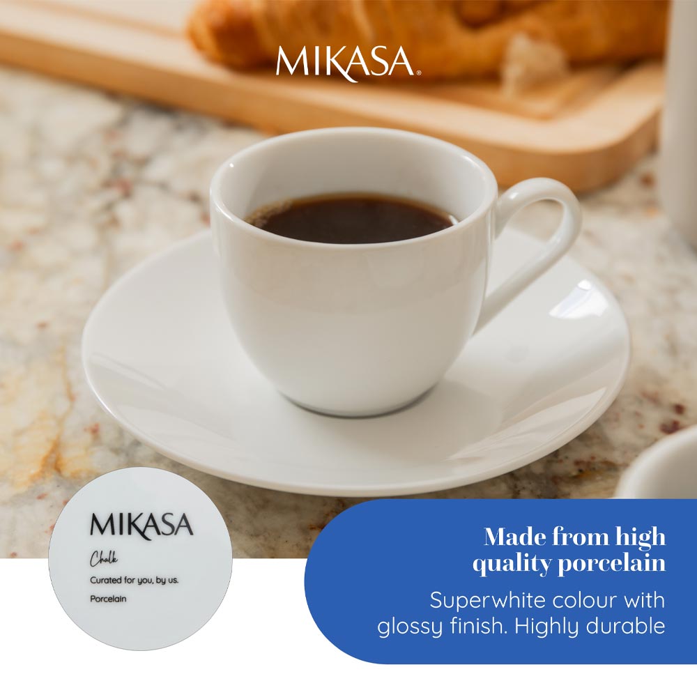 Mikasa Chalk Set of 2 Porcelain Cappuccino Cups and Saucers 310ml White