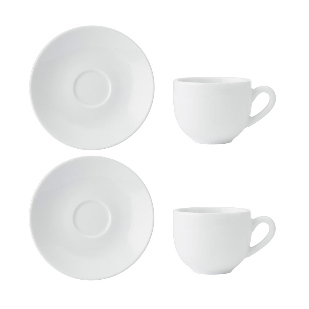 Mikasa Chalk Set of 2 Porcelain Cappuccino Cups and Saucers 310ml White