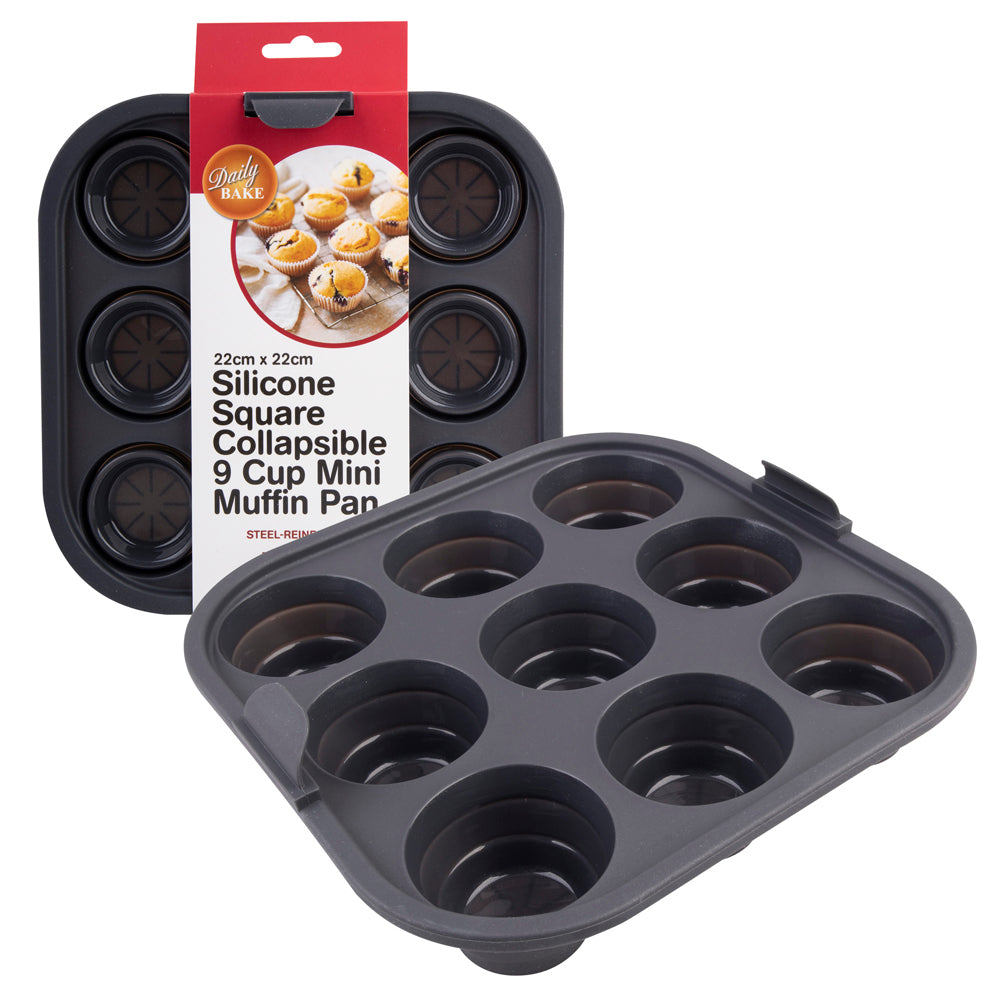 Daily Bake Silicone Square Collapsible Air Fryer 9 Cup Muffin Pan