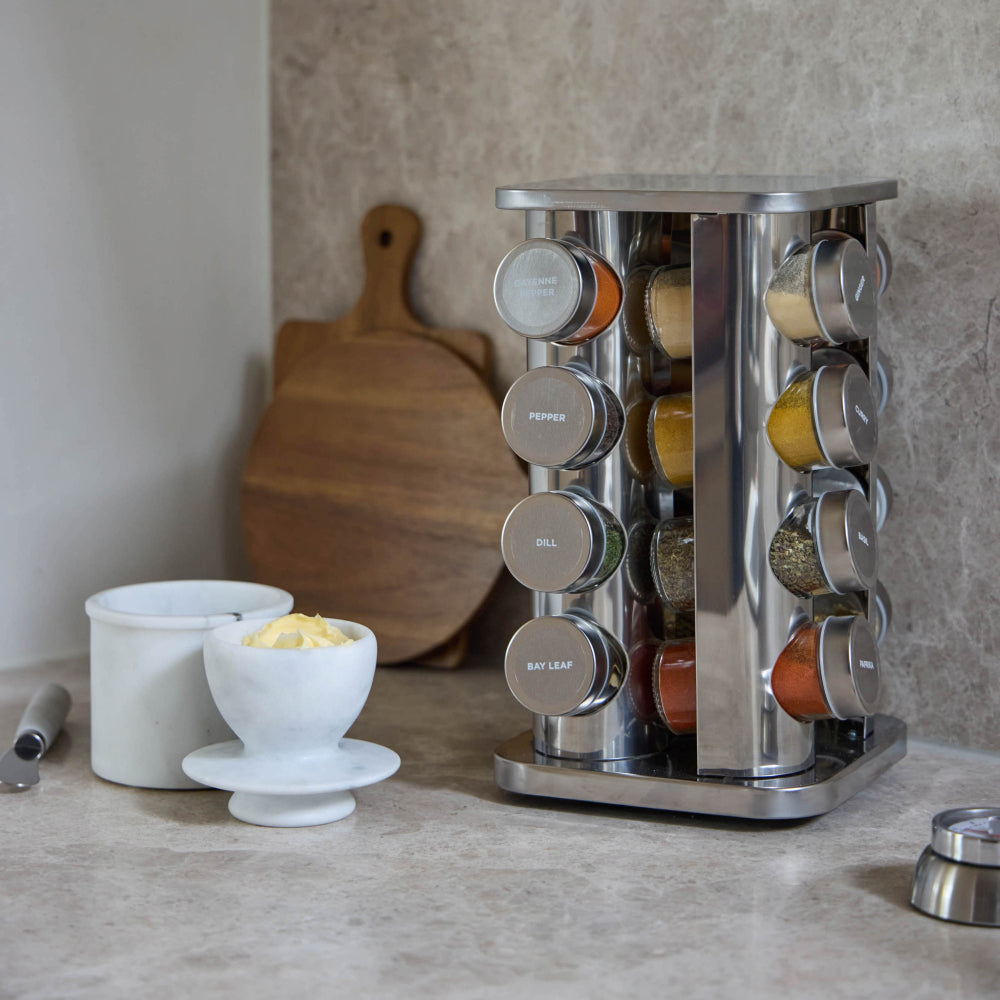 Davis & Waddell Newbury Stainless Steel Spice Rack Jar Set Silver