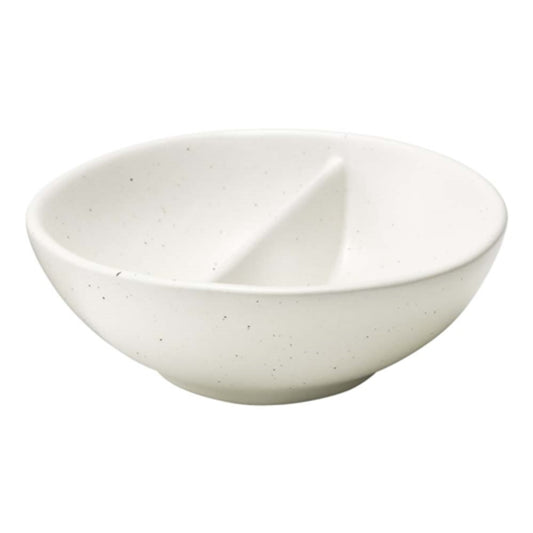 Two section salt dish with a divider in the middle to keep condiments separate.