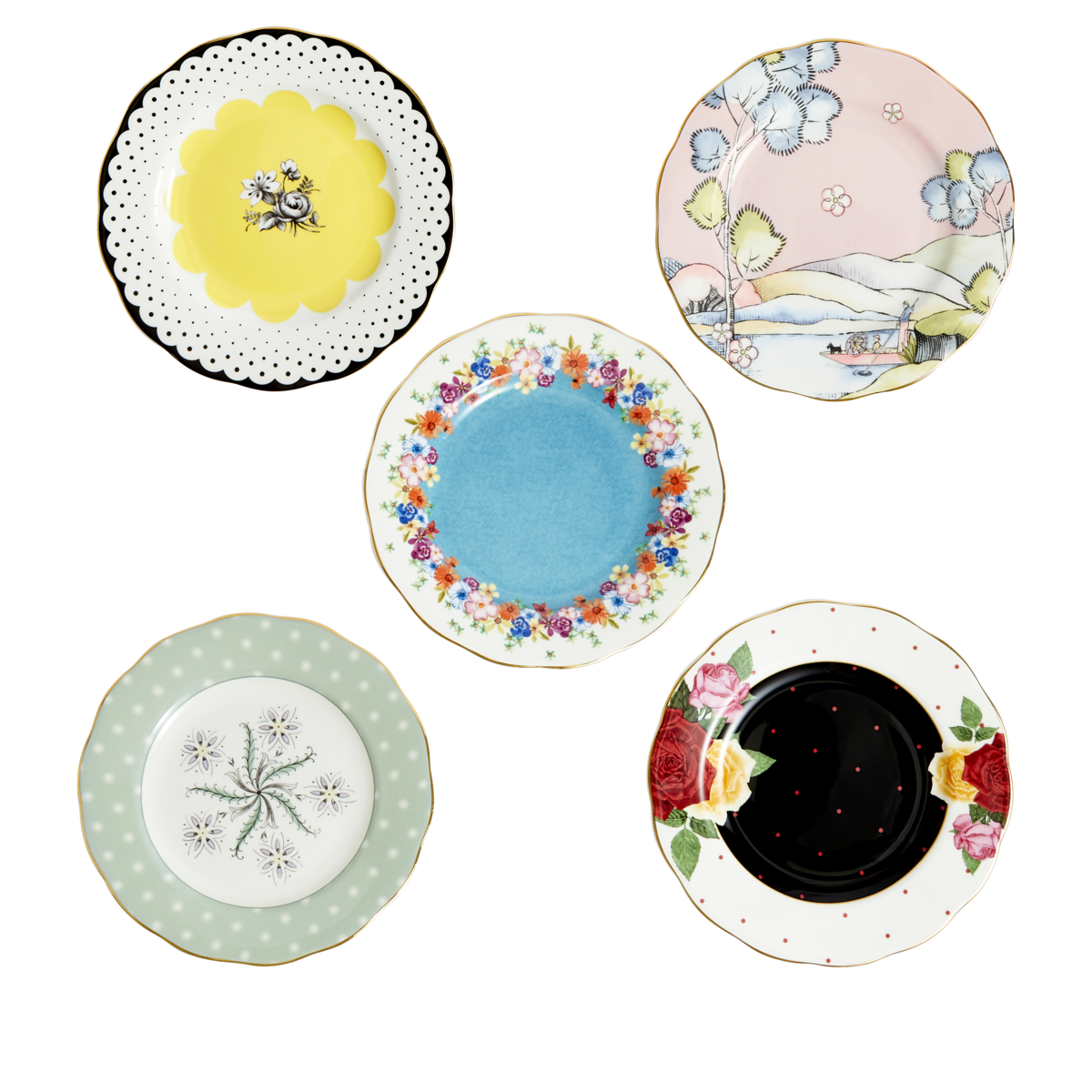 Royal Albert 100 Years Set Of 5 Plates 20cm 1920-1960