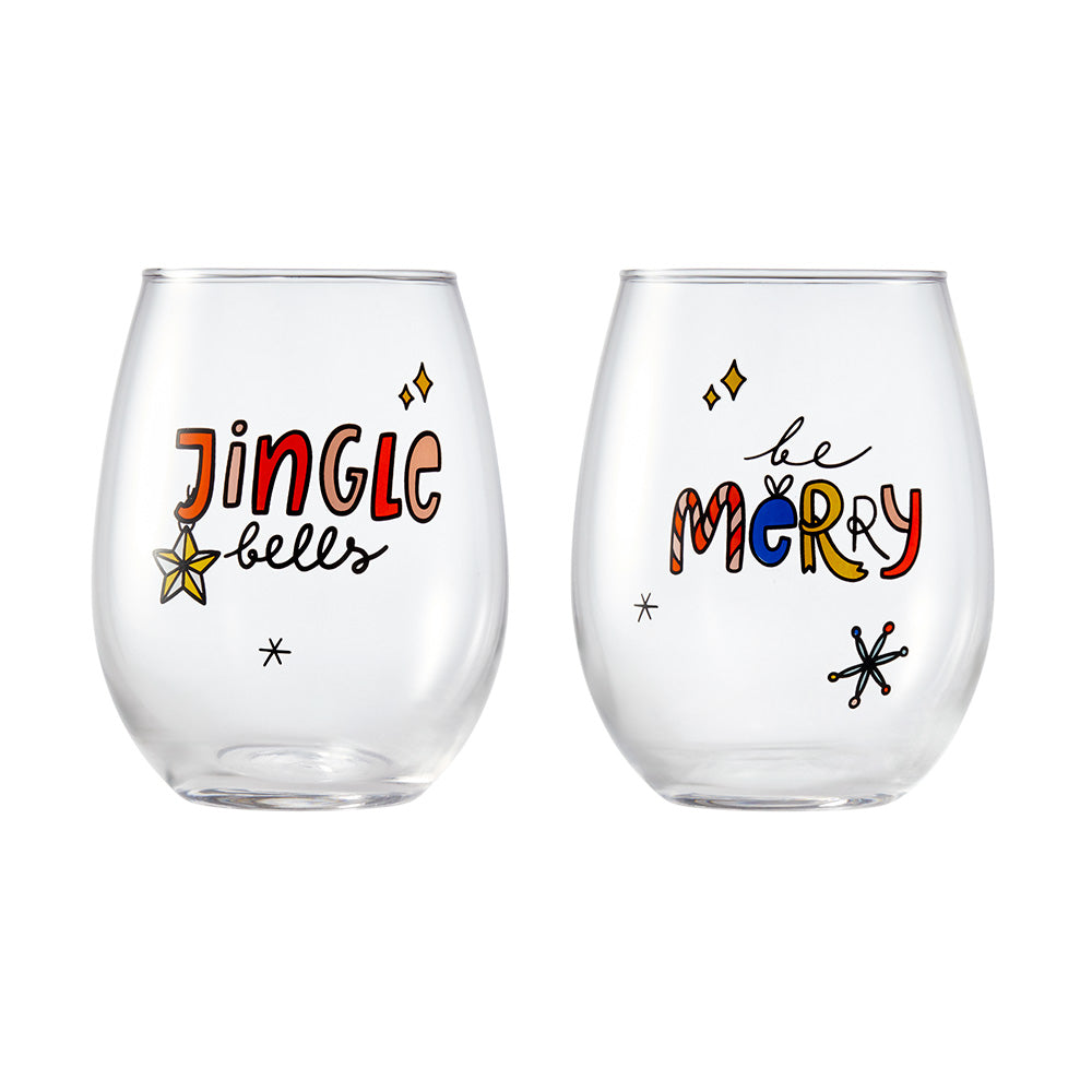 Ambrosia Santas Workshop Set of 2 Stemless Glasses - Designs May Vary