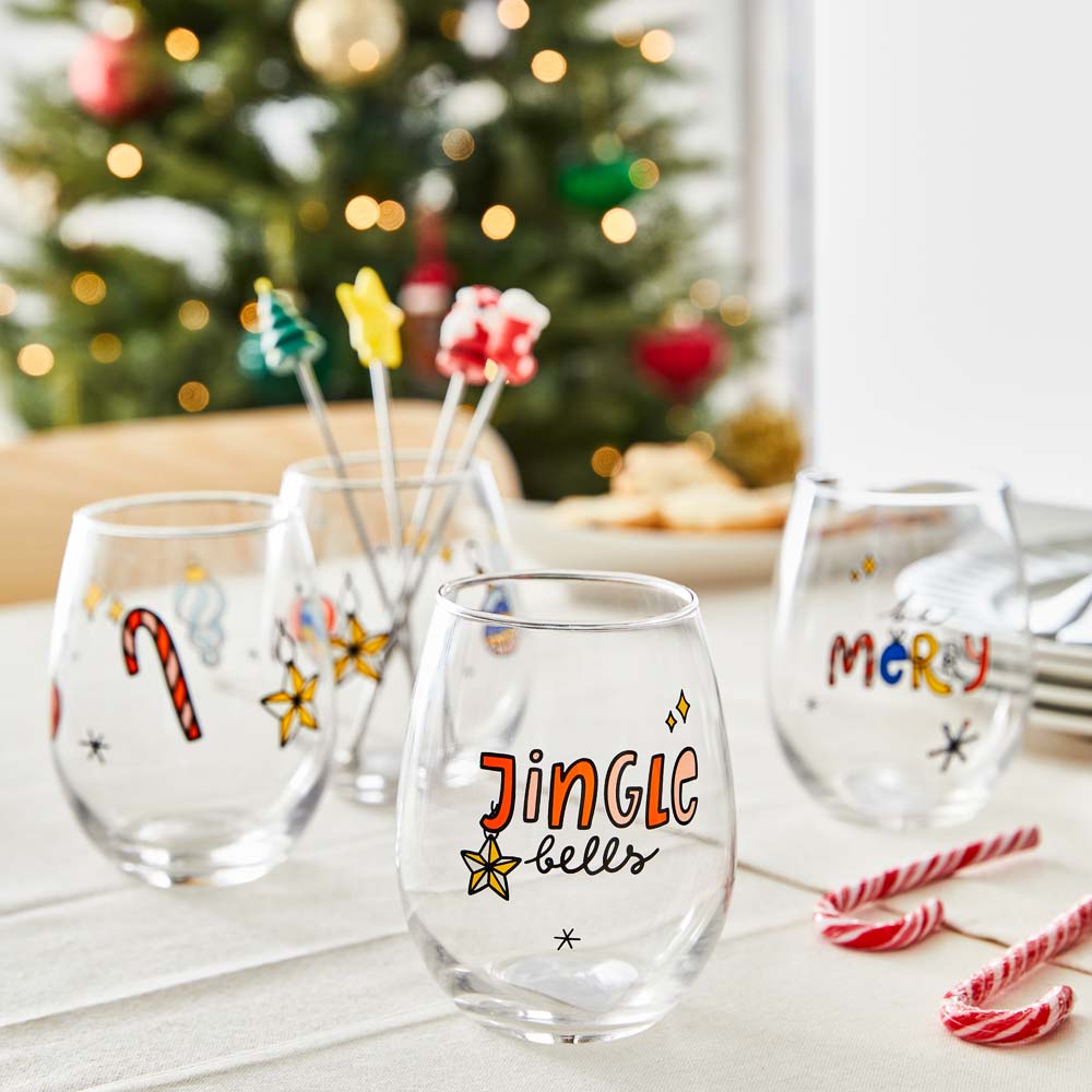 Ambrosia Santas Workshop Set of 2 Stemless Glasses