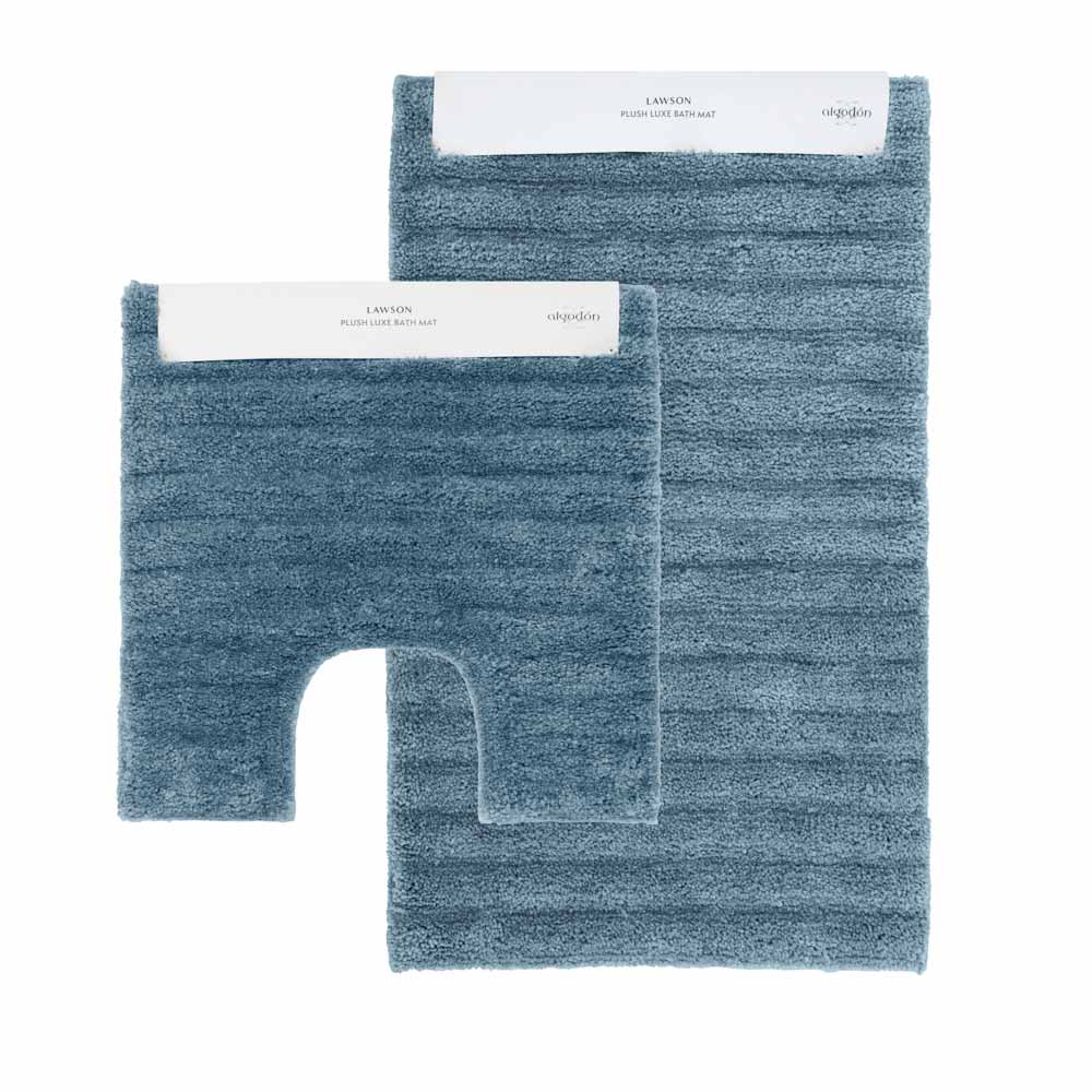 Algodon Lawson Plush Bath Mat 2 Piece Set in Denim blue including bath mat and contour mat set at MyHouse