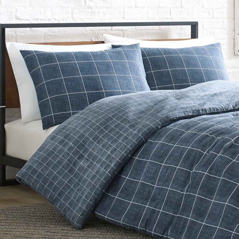 Kenneth Cole Holden Grid Quilt Cover Set Indigo Blue