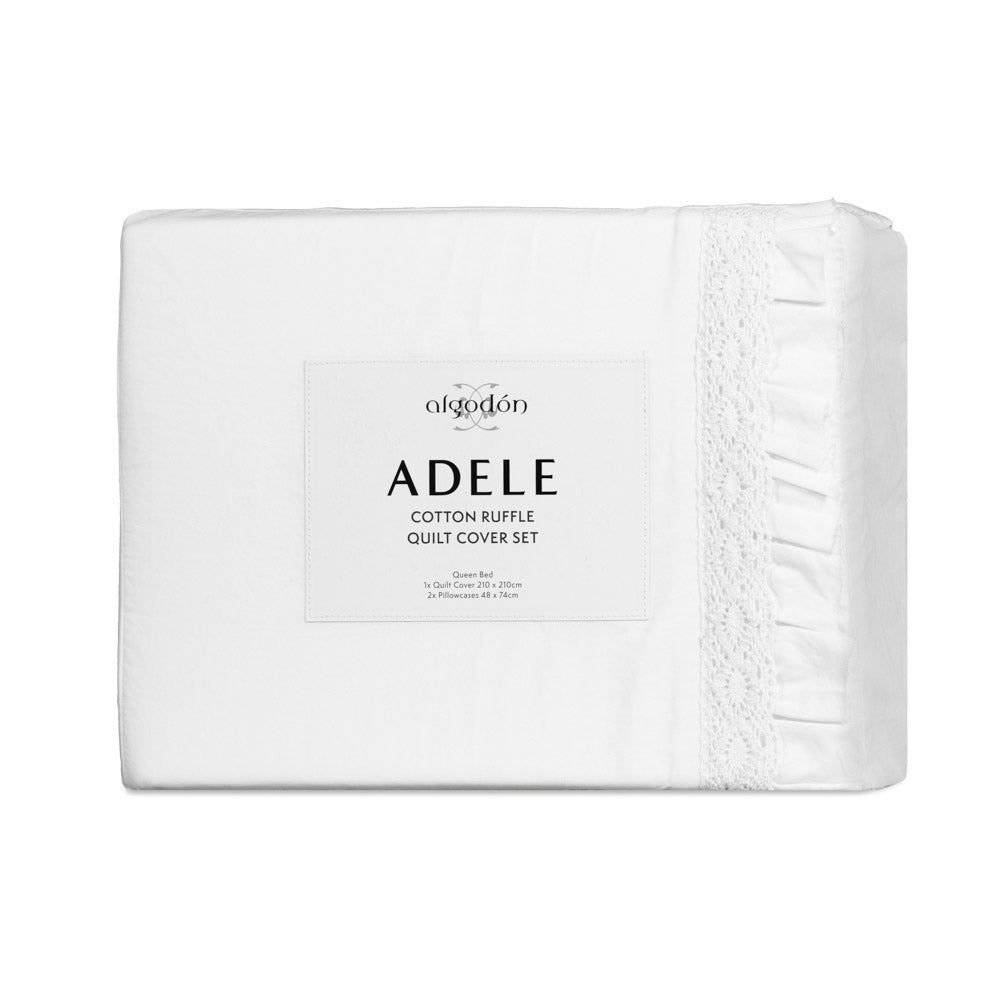 Algodon Adele Ruffle Wash White Quilt Cover Set Queen at MyHouse