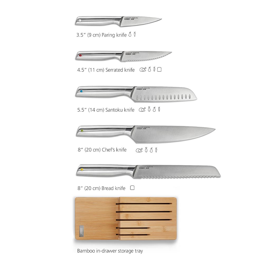 Joseph Joseph Elevate 5 Piece Knife Set with Bamboo Storage Tray