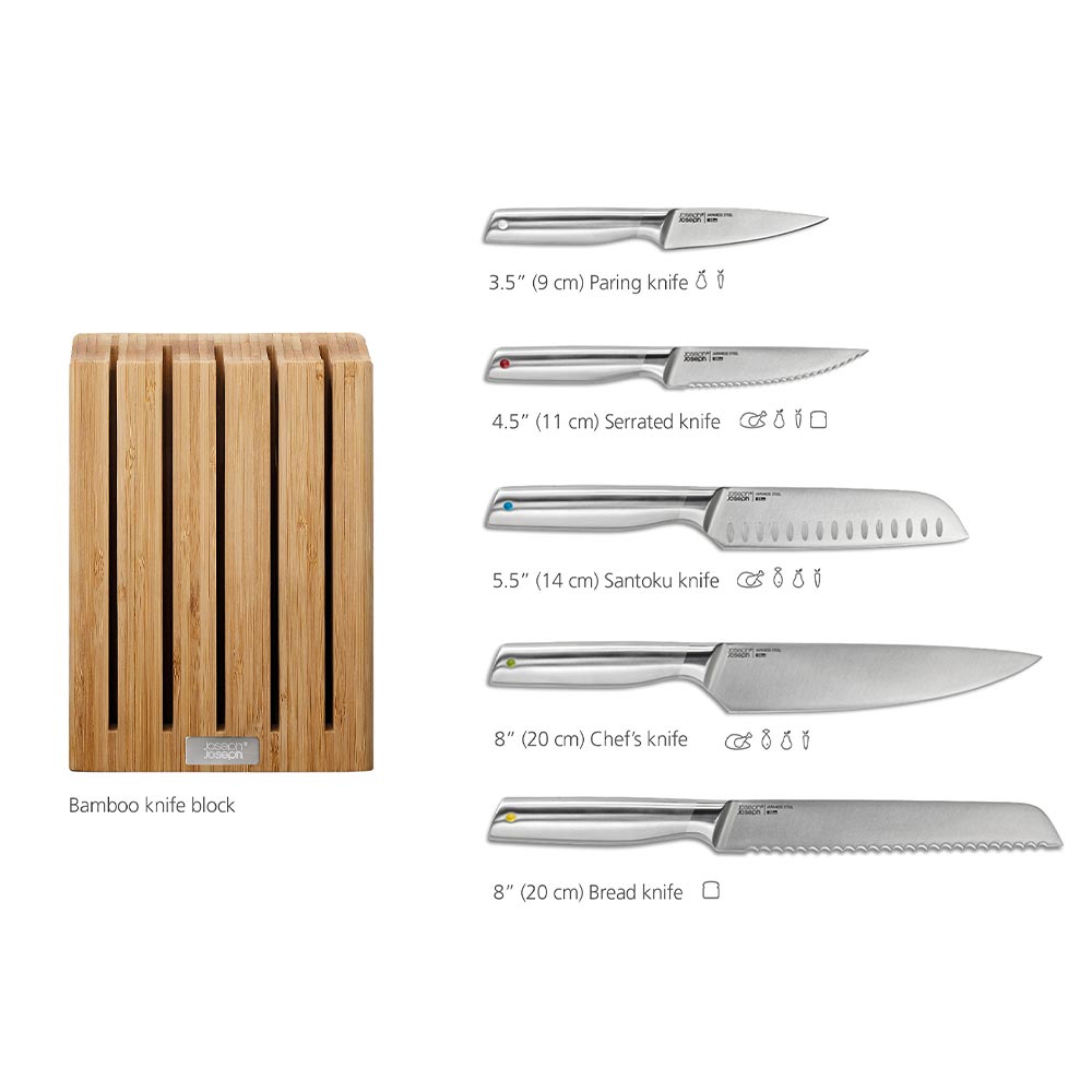 Joseph Joseph Elevate Steel Knives Bamboo 5-Piece Knife Block Set