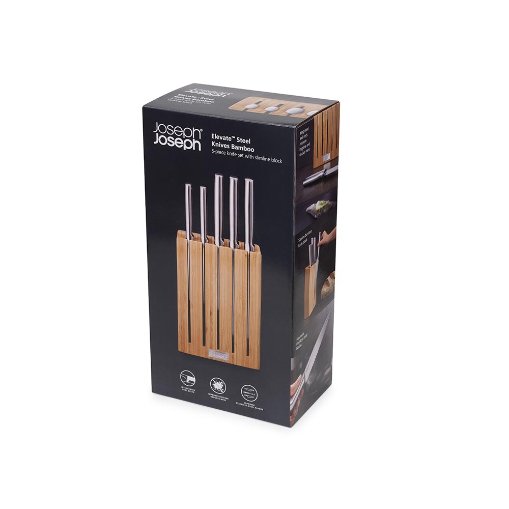 Joseph Joseph Elevate Steel Knives Bamboo 5-Piece Knife Block Set