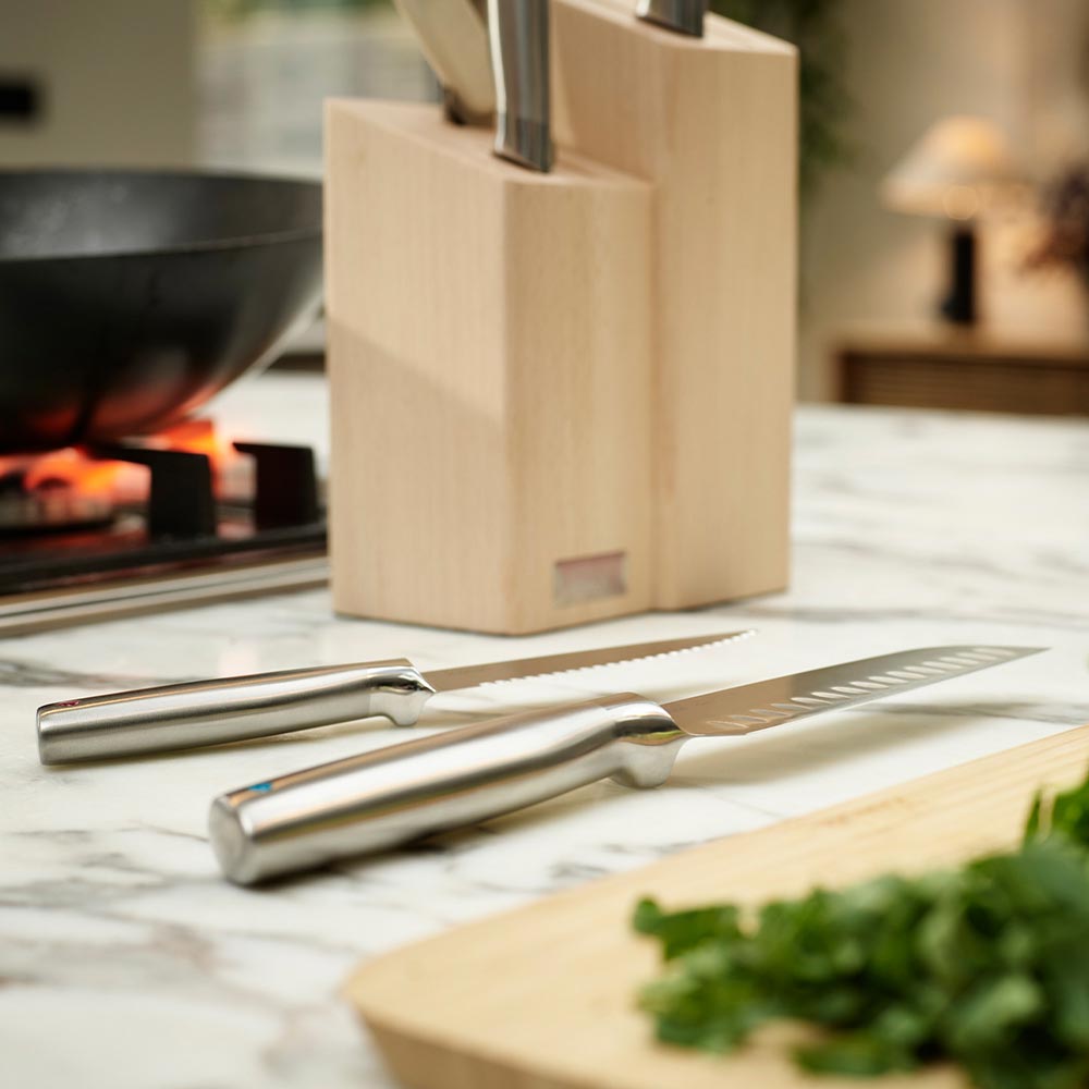 Joseph Joseph Elevate Fusion 5 Piece Knife, Cleaver and Scissor Set with Beechwood Block