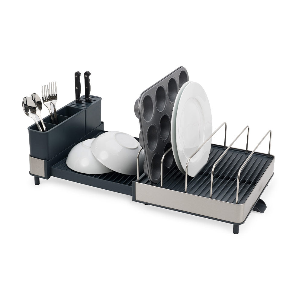 Joseph Joseph Extend Max Steel High-Capacity Expanding Cookware Dish Rack with Draining Spout