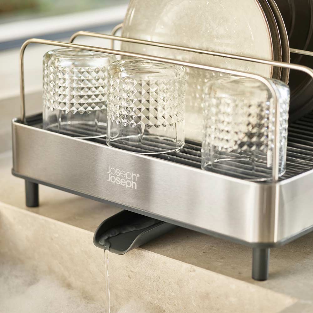 Joseph Joseph Extend Max Steel High-Capacity Expanding Cookware Dish Rack with Draining Spout