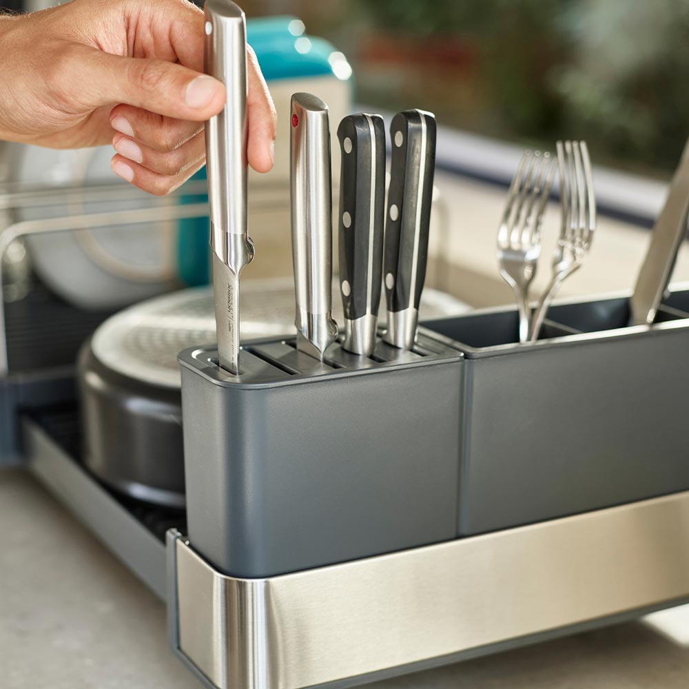 Joseph Joseph Extend Max Steel High-Capacity Expanding Cookware Dish Rack with Draining Spout