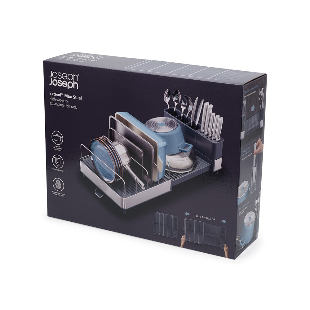 Joseph Joseph Extend Max Steel High-Capacity Expanding Cookware Dish Rack with Draining Spout