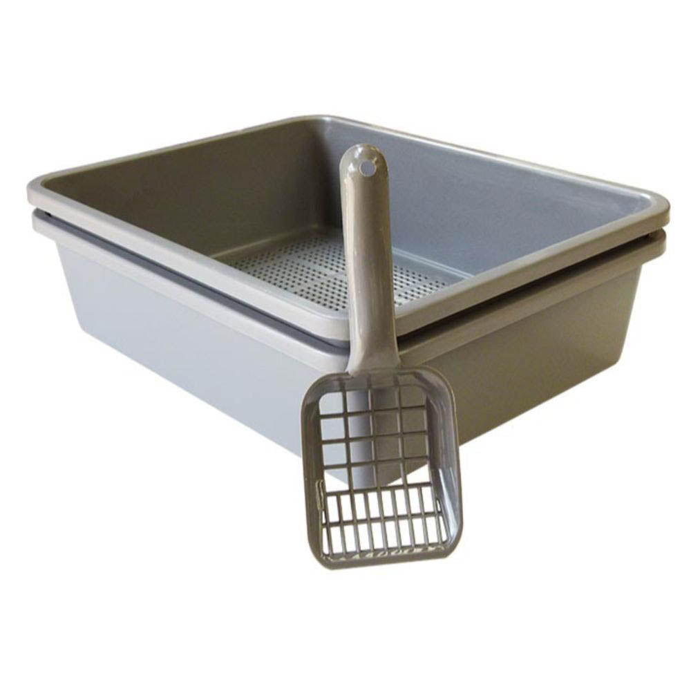 K9 Homes Cat Litter Tray with Sieve & Scoop Charcoal 46x36x12cm