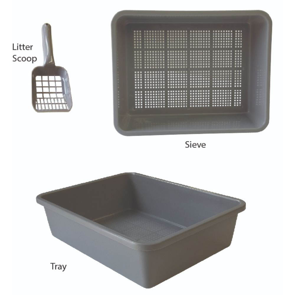 K9 Homes Cat Litter Tray with Sieve & Scoop Charcoal 46x36x12cm