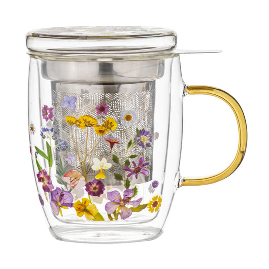 Ashdene Pressed Flowers Double Wall Glass Infuser 350ml